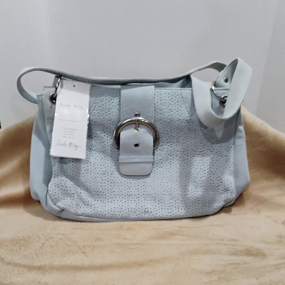 NWT Pamela Mc Coy Suede Pale Blue Satchel Bag
